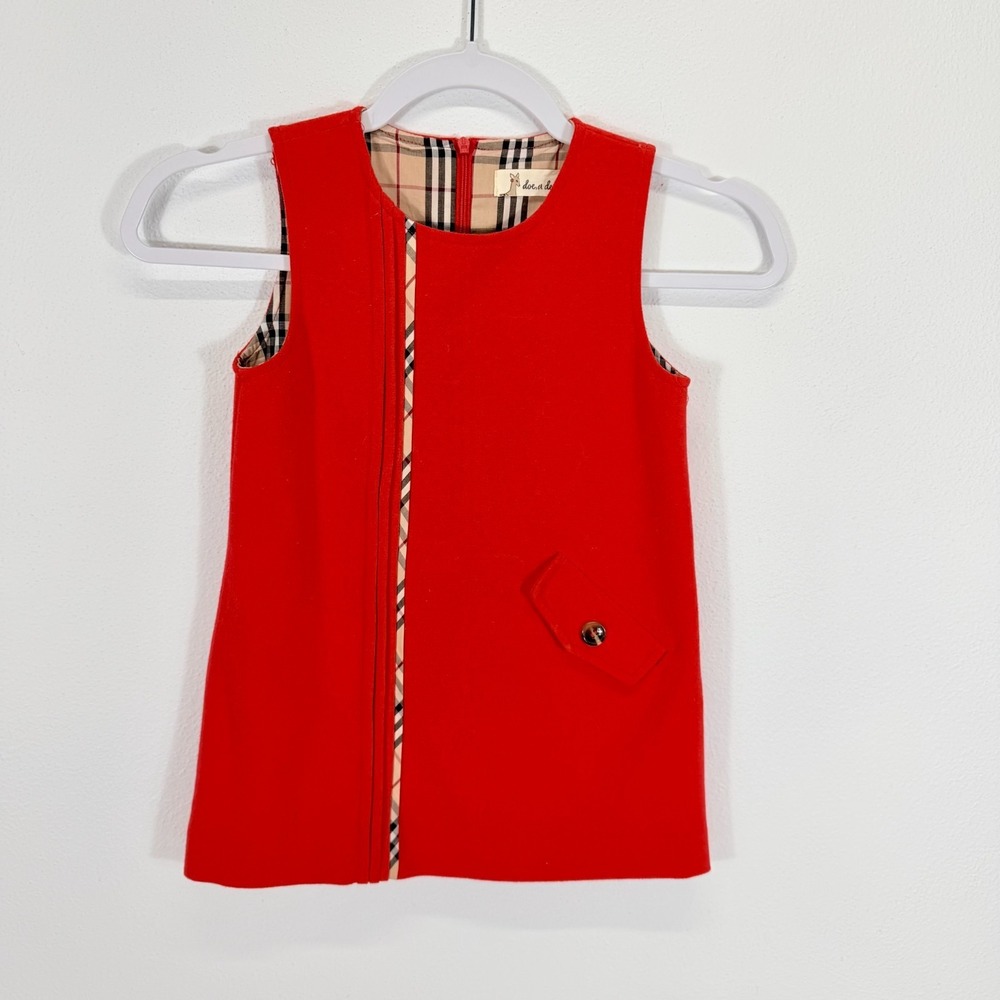 Doe a Dear Girls Sleeveless Tartan Plaid Lining Preppy Holiday Red Size 4T